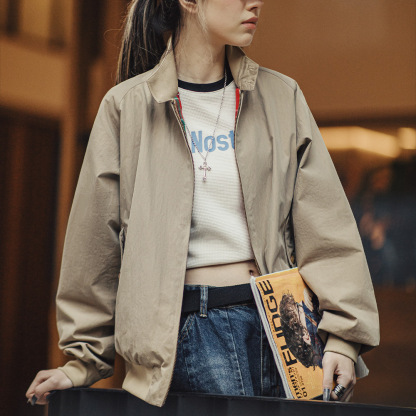 哈靈頓夾克女美式立領工裝機車外套設計感運動棒球服秋-Retro's Wear