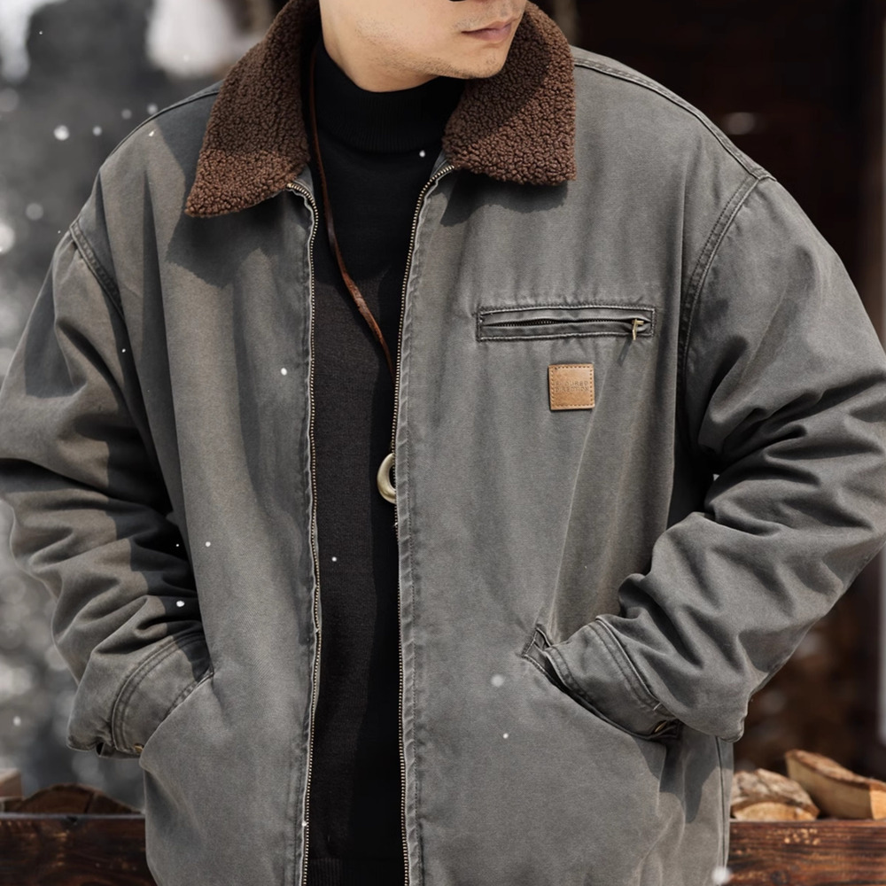 美式重磅羊羔絨夾克男寬鬆抗寒保暖底特律硬漢工裝外套
