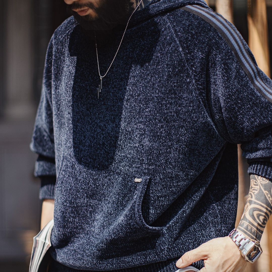 美式雪尼爾連帽衛衣套頭復古保暖燈芯絨加厚帽衫外套男冬