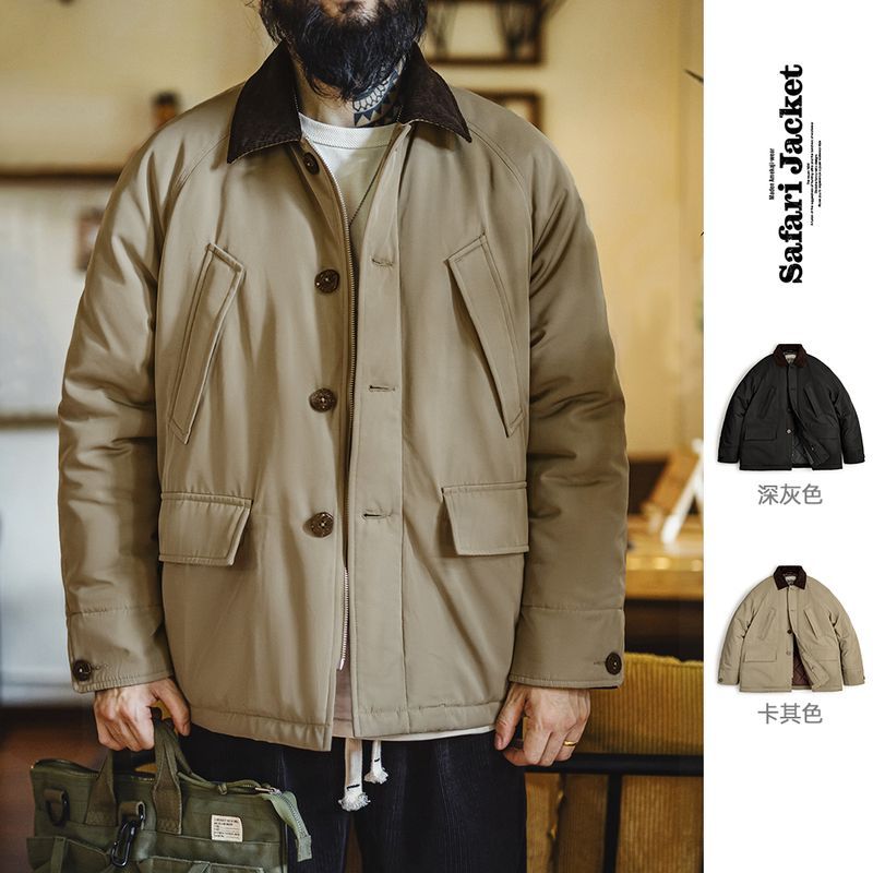 美式復古Safari獵裝夾克棉服翻領加厚保暖帆布外套男秋冬-Retro's Wear
