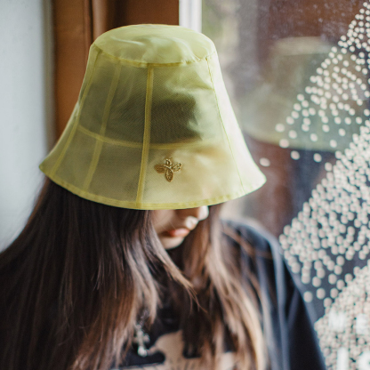 夏日鹅蛋黃遮陽可折疊漁夫帽2025密網紗風孔透氣便攜涼帽女
