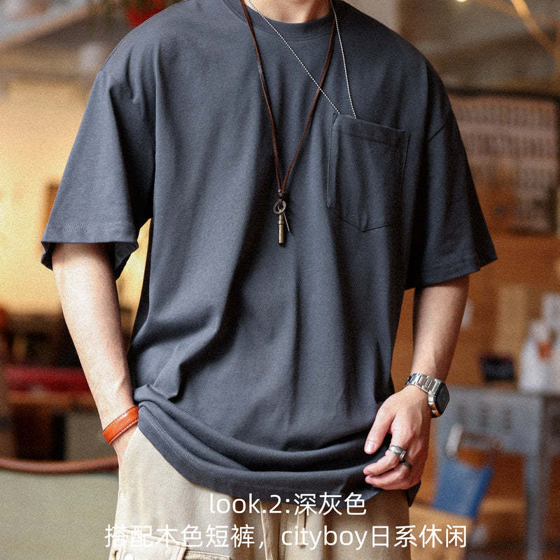 美式重磅280g純棉短袖T恤打底M7工裝口袋復古休閒大碼TEE夏-Retro's Wear