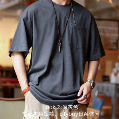 美式重磅280g純棉短袖T恤打底M7工裝口袋復古休閒大碼TEE夏-Retro's Wear