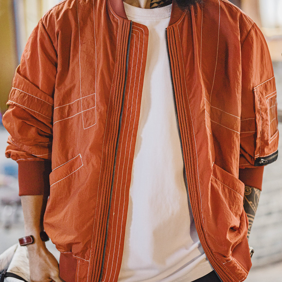 美式明線轟炸機夾克bomber飛行員外套薄款紅色棒球服男春