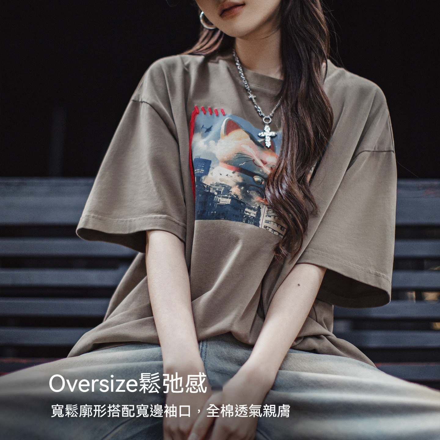純棉寬鬆遮肚子印花短袖t恤流蘇小眾設計款五分半袖上衣女夏