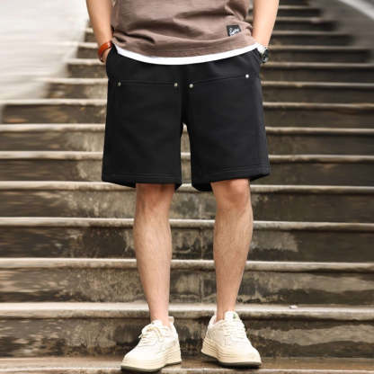 美式休閒320g重磅短褲男鉚釘設計直筒復古運動五分衛褲