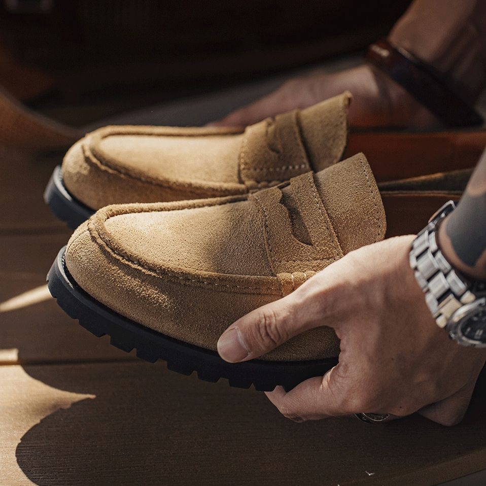 便士樂福鞋老錢風男士2025新款高級感一脚蹬真皮休閒翻毛皮鞋