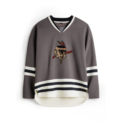 美式復古印第安v領華夫格長袖刺繡針織重磅衛衣外套男秋