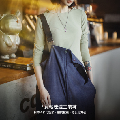 高腰牛仔直筒闊腿寬鬆弛工裝背帶褲無袖吊帶長款連衣褲女士秋