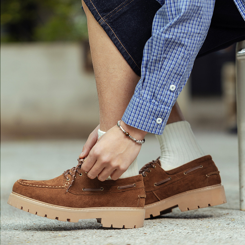 MRA 經典帆船鞋男款樂福鞋老錢風厚底增高工裝鞋復古休閒英倫皮鞋