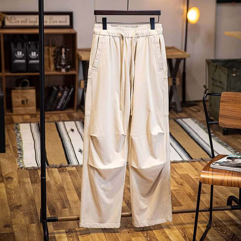 美式褶皺休閒褲男寬鬆直筒春夏2025新款多口袋工裝褲子男款傘兵褲