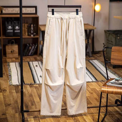 美式褶皺休閒褲男寬鬆直筒春夏2025新款多口袋工裝褲子男款傘兵褲