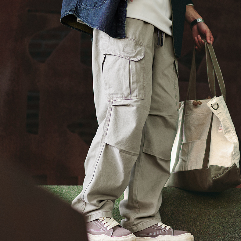 純棉水洗直筒工裝褲男2025秋季新款寬鬆傘兵褲美式闊腿休閒褲子