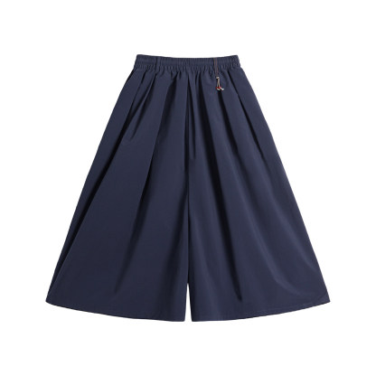 A字薄款寬鬆顯瘦大擺垂感闊腿山本裙褲一體九分休閒褲女