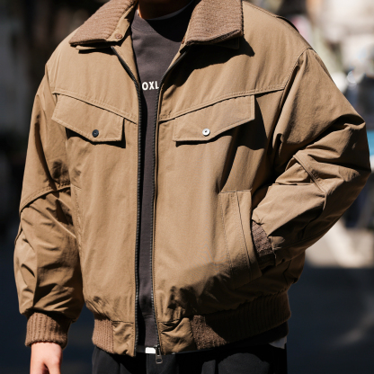 美式復古工裝雙層翻領棉服外套男加厚防寒保暖棉衣夾克