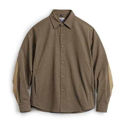 美式復古獵裝襯衫外套肘部拼接翻領正肩長袖薄款襯衣男春