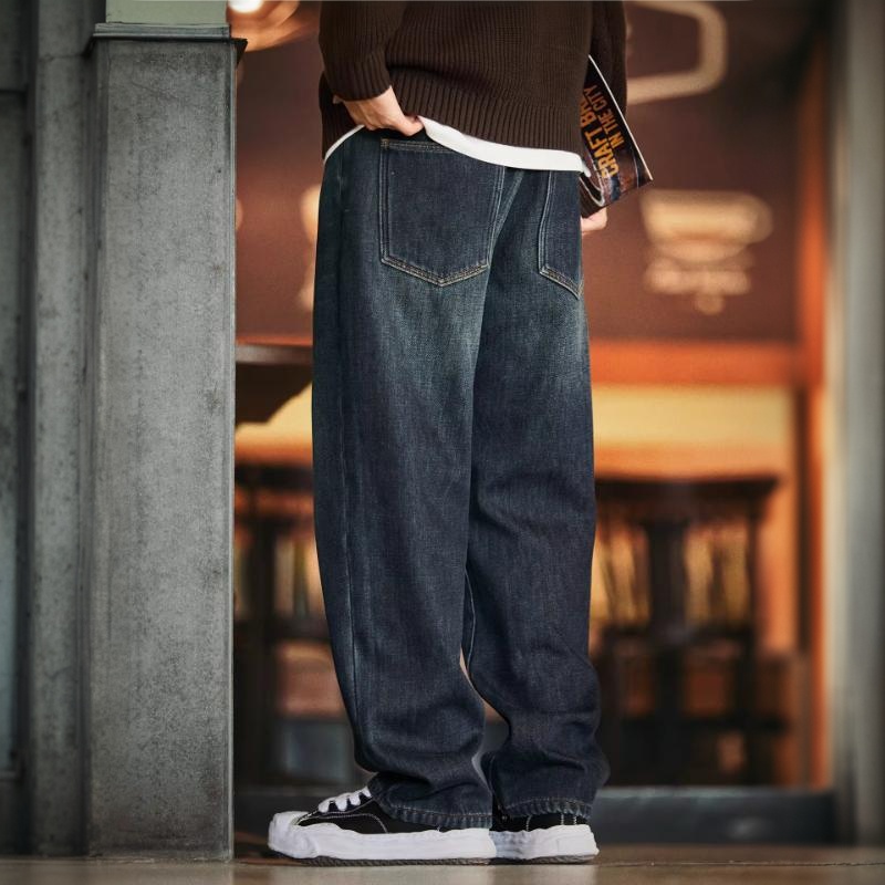 美式復古水洗直筒加絨牛仔褲男2025冬季新款寬鬆加厚百搭休閒長褲