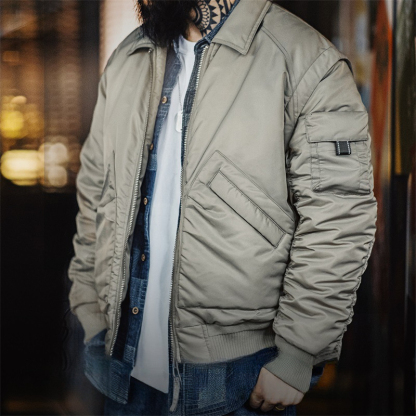 美式復古CWU-45P飛行員夾克棉服防寒保暖翻領外套男秋冬-Retro's Wear