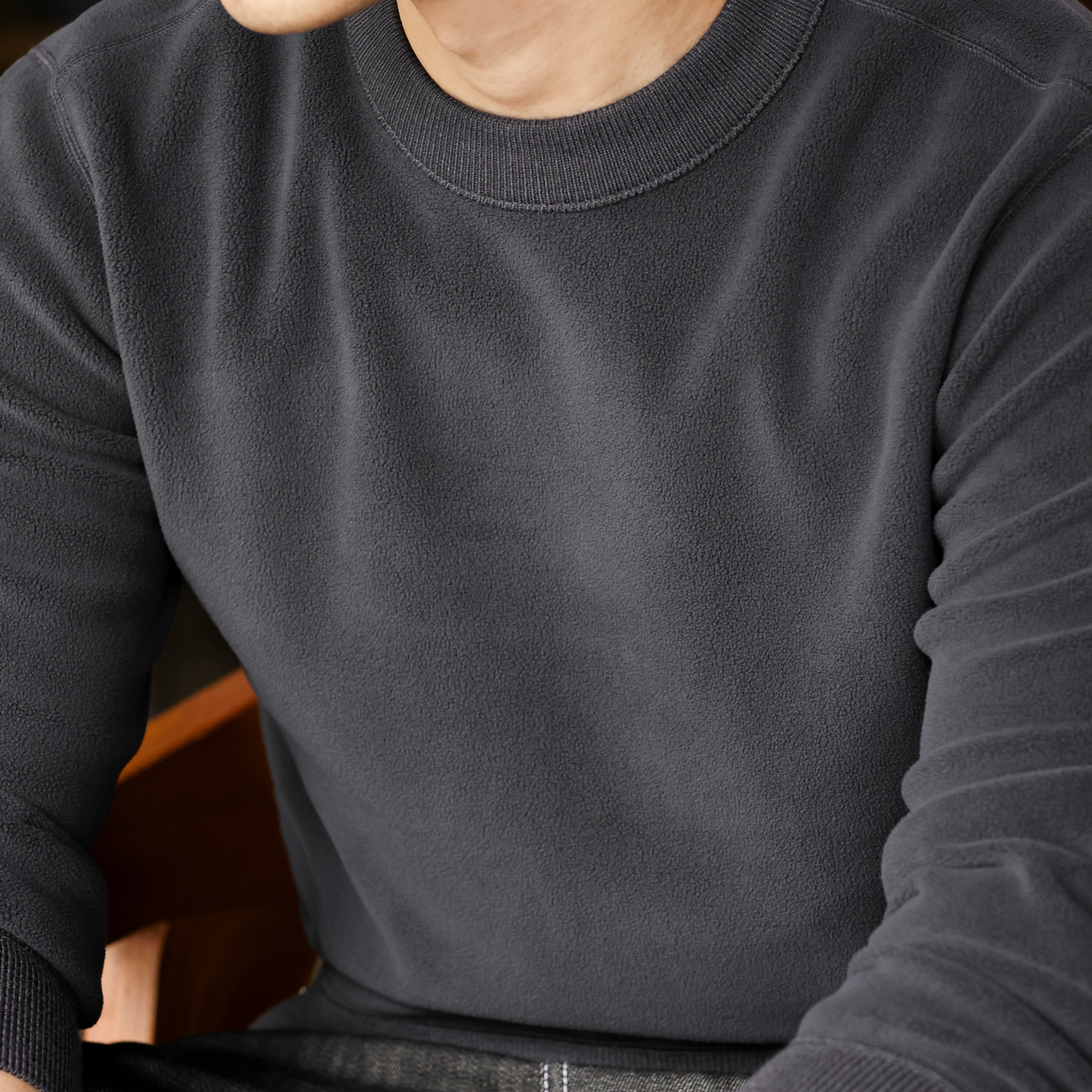 雙面奧粒絨保暖圓領衛衣男美式休閒加絨抗皺打底上衣冬