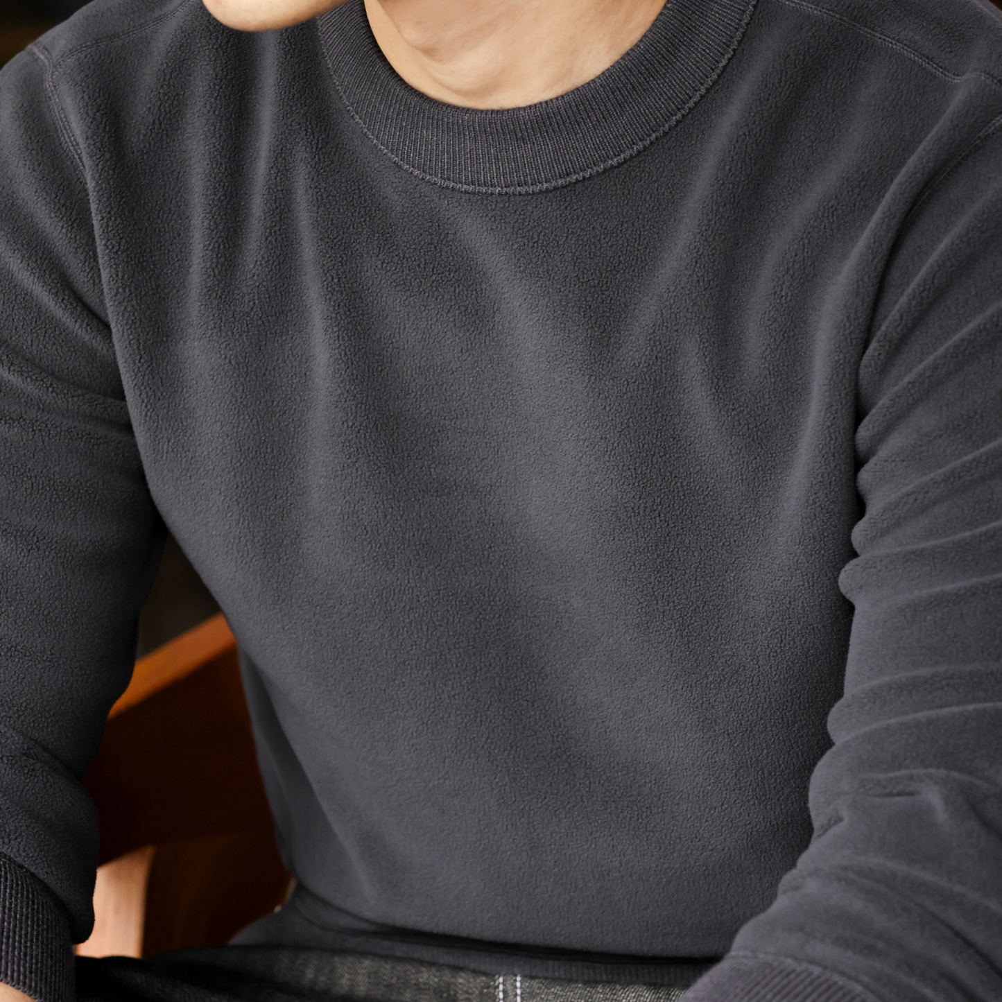 雙面奧粒絨保暖圓領衛衣男美式休閒加絨抗皺打底上衣冬