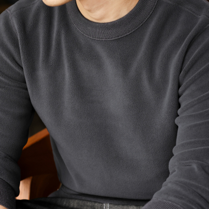 雙面奧粒絨保暖圓領衛衣男美式休閒加絨抗皺打底上衣冬