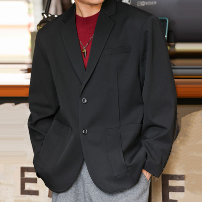 鬆弛感休閒西裝外套男高級老錢風平駁領墊肩單排扣西服
