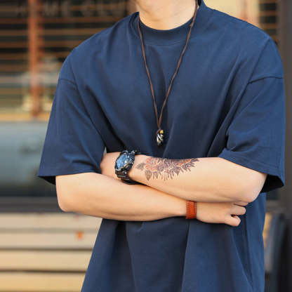 美式230g輕絨感小領口短袖T恤男寬鬆休閒抗皺大碼體恤夏