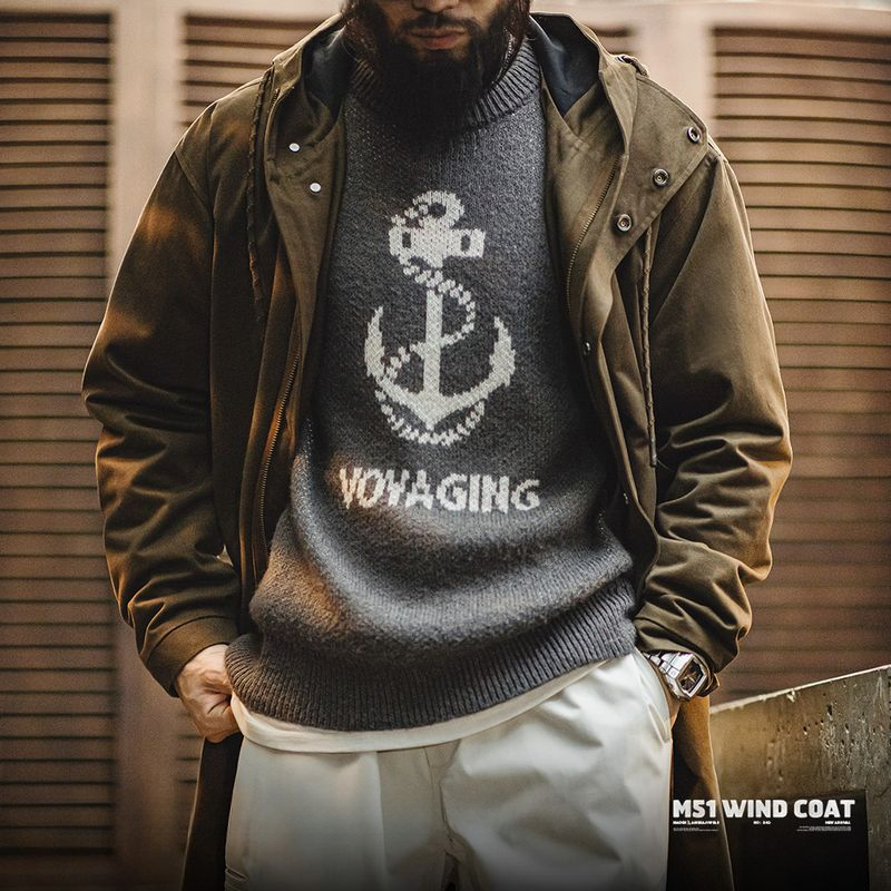 美式復古M51磨毛連帽風衣軍事風寬鬆純棉中長款外套男秋-Retro's Wear