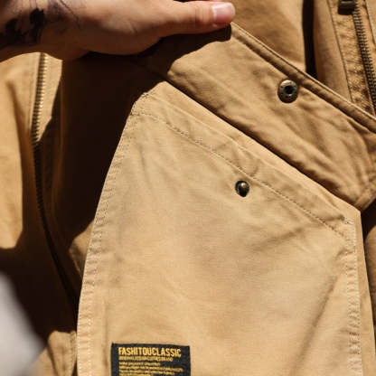 美式復古MA-1飛行夾克男寬鬆工裝大碼卡其色棒球領哈靈頓外套-Retro's Wear