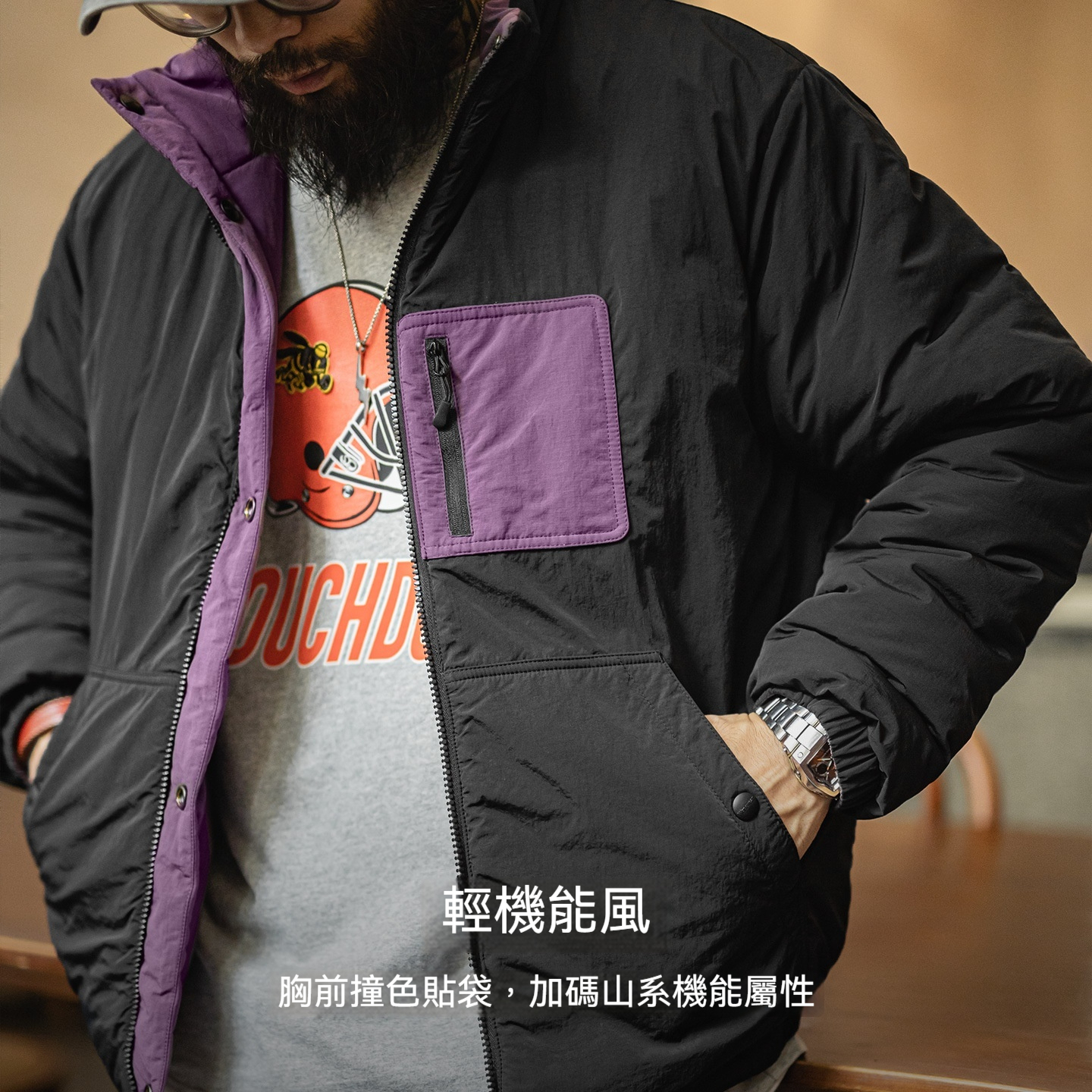 美式雙面穿保暖夾克山系加厚保暖棉服短款立領外套男秋冬