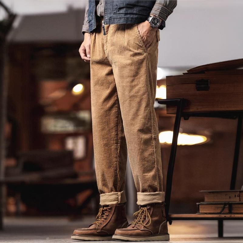 美式復古重磅燈芯絨休閒褲男秋季潮牌寬鬆直筒工裝休閒褲子