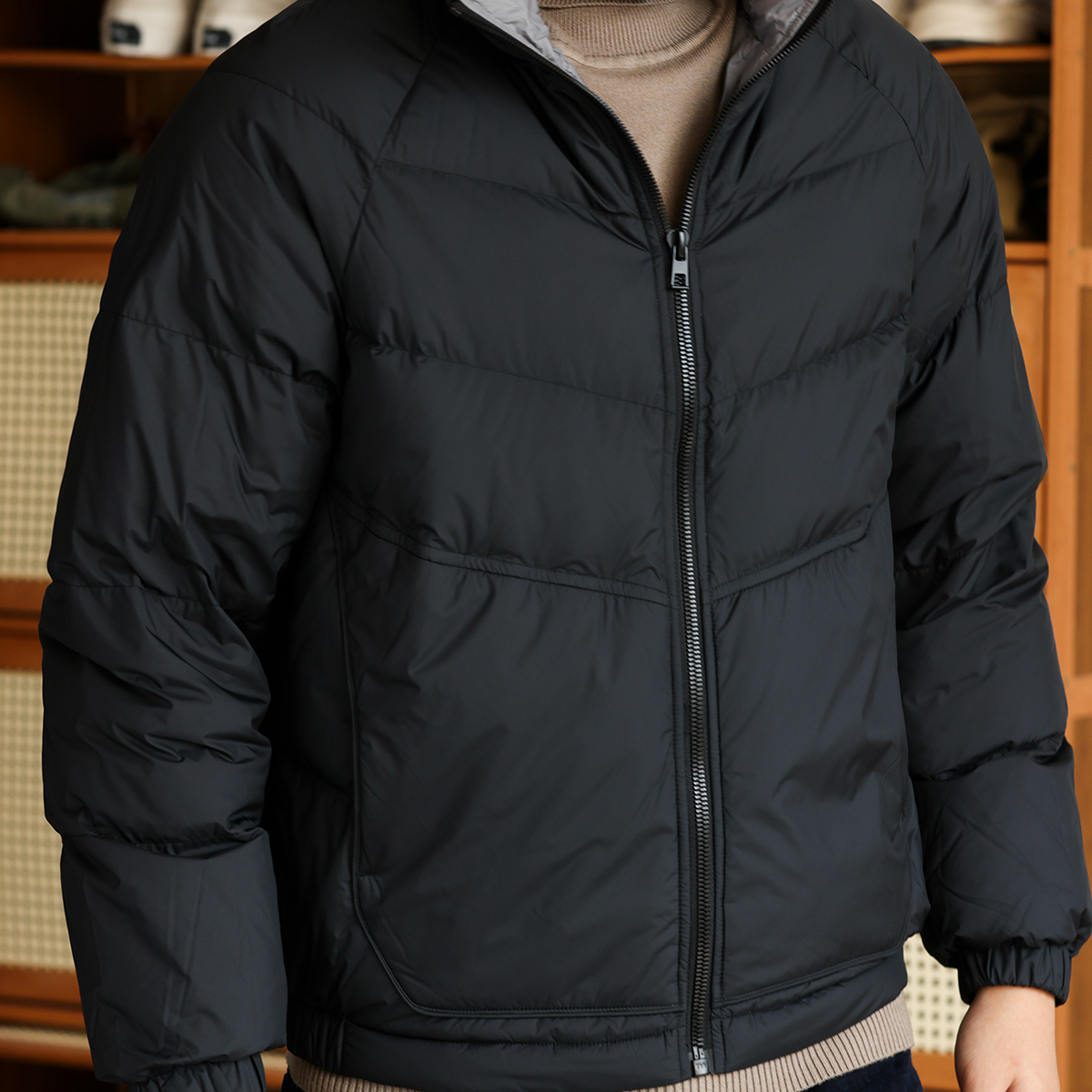 美式休閒排骨立領羽絨服男輕量防寒保暖90白鴨絨外套冬