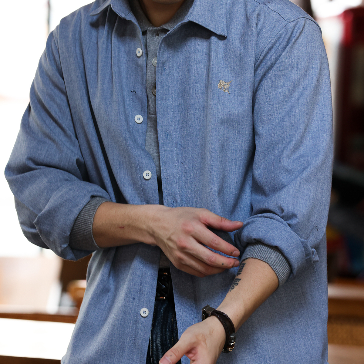 美式休閒仿麻繡花長袖襯衫男老錢通勤抗皺疊穿襯衣外套