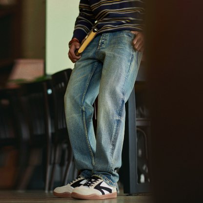 藍色赤耳窄幅紅邊直筒牛仔褲男2025秋冬新款純棉水洗做舊丹寧長褲