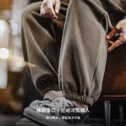 美式復古搖粒絨衛褲加絨保暖棕色美拉德束脚休閒褲男秋冬