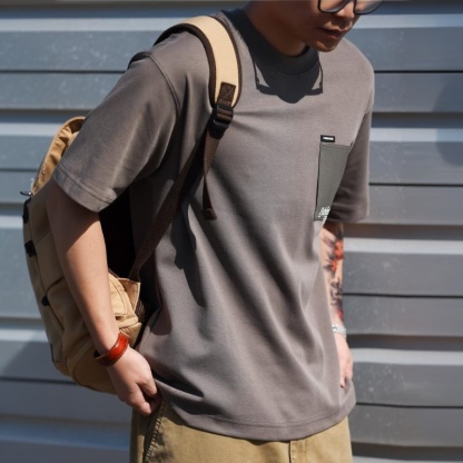 美式休閒立體口袋刺繡短袖T恤男戶外風工裝圓領打底TEE