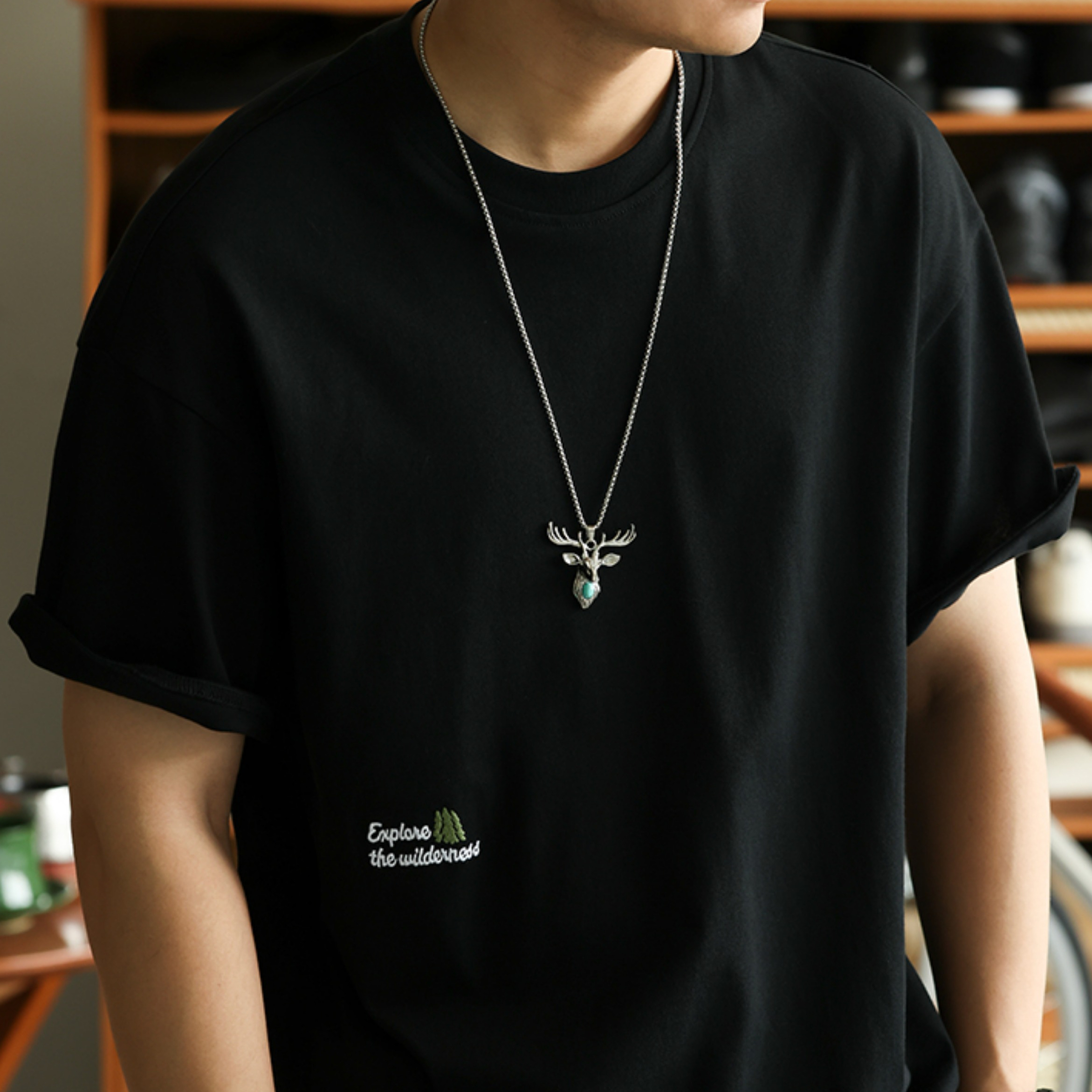 美式休閒趣味刺繡短袖T恤男凉感7A抗菌純棉圓領打底衫夏