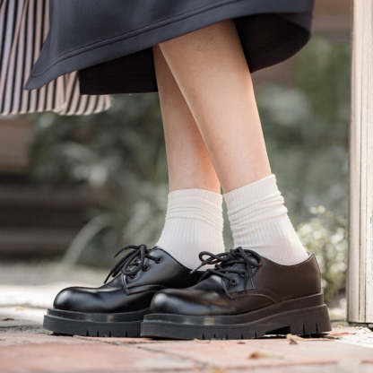 復古百搭德比鞋女春季黑色英倫風厚底增高小皮鞋休閒工裝鞋-Retro's Wear