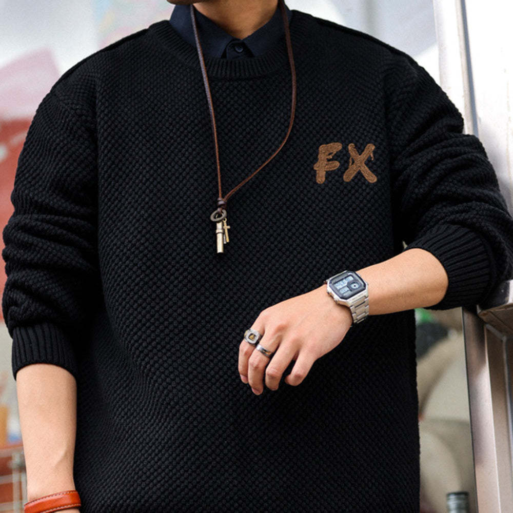 美式復古粗針線重磅毛衣男士圓領寬鬆慵懶風高級感針織衫冬-Retro's Wear