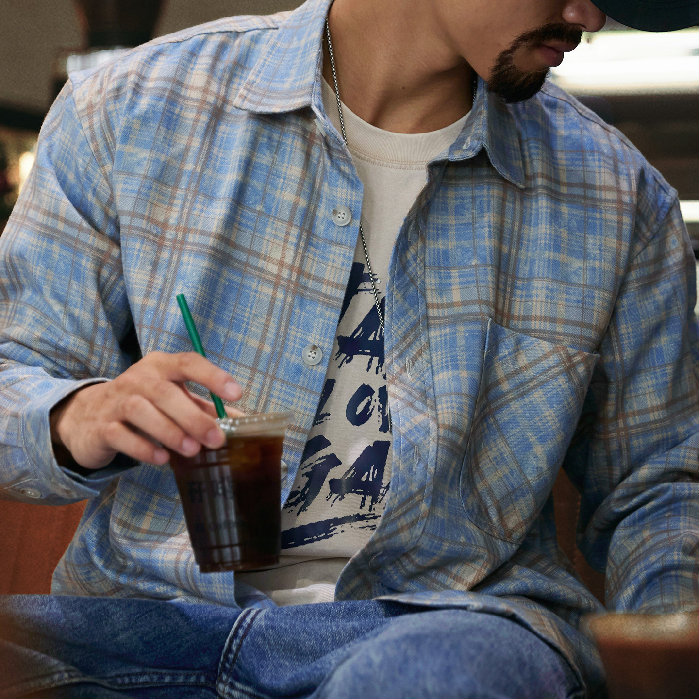 萊賽爾天絲美式復古格子長袖襯衫男2025秋季新款寬鬆翻領襯衣外套