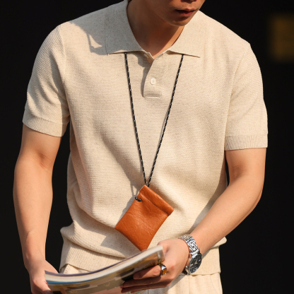 天絲亞麻短袖POLO衫男基礎款透氣休閒萊賽爾針織翻領T恤