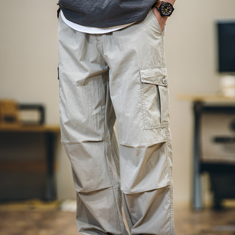 美式褶皺速幹傘兵褲男春夏2025新款潮牌薄款直筒休閒褲工裝衝鋒褲