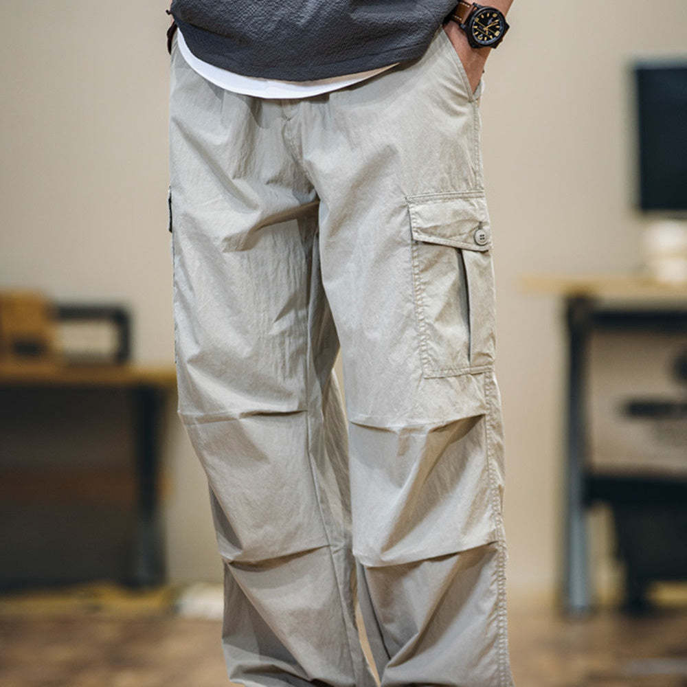 美式褶皺速幹傘兵褲男春夏2025新款潮牌薄款直筒休閒褲工裝衝鋒褲