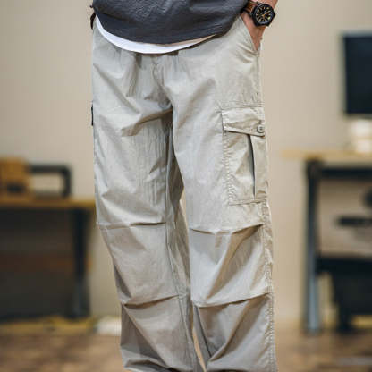 美式褶皺速幹傘兵褲男春夏2025新款潮牌薄款直筒休閒褲工裝衝鋒褲