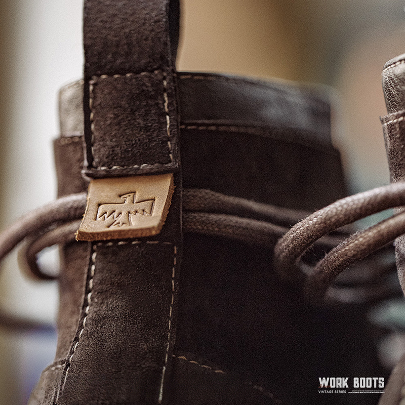 荒野尋棕復古工裝靴秋季新款男鞋休閒中幫厚底真皮透氣馬丁靴-Retro's Wear