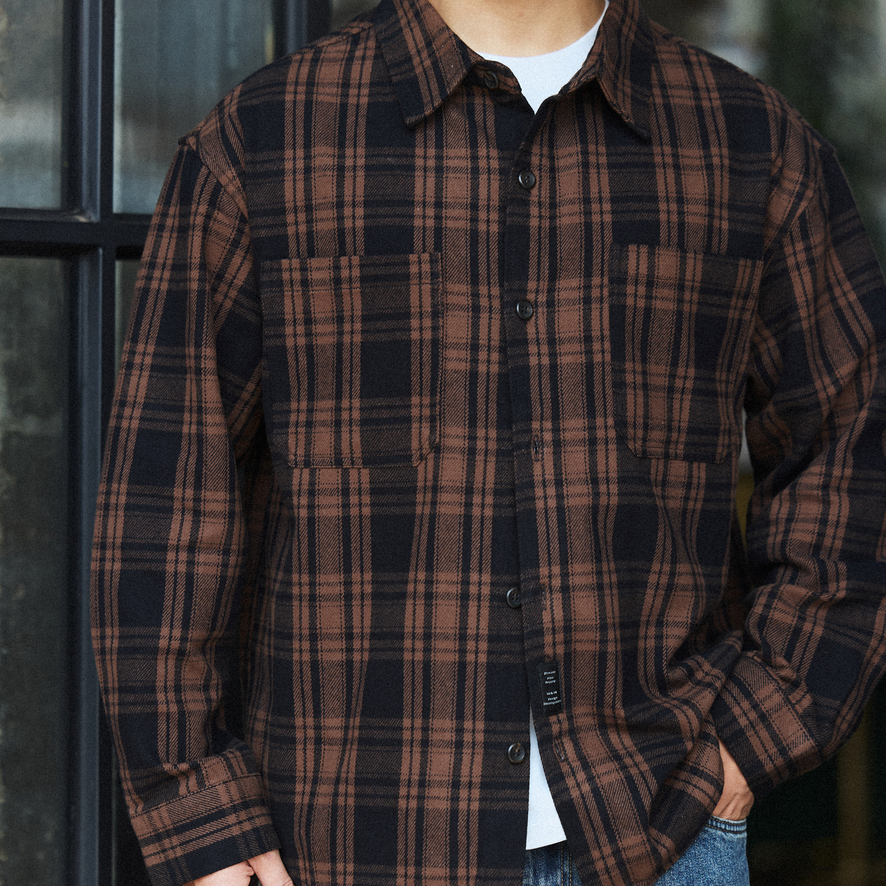 美式復古300g重磅格紋襯衫男純棉加厚磨毛長袖襯衣外套