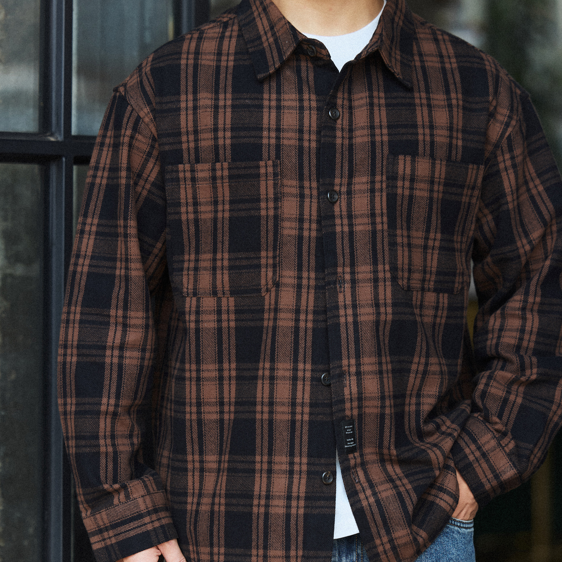 美式復古300g重磅格紋襯衫男純棉加厚磨毛長袖襯衣外套