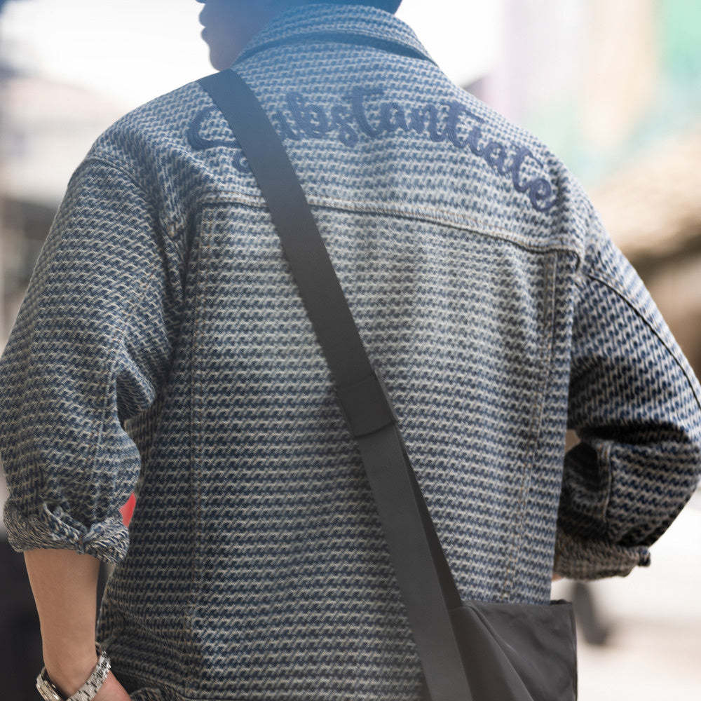 法式復古滿提花牛仔夾克男cityboy休閒高級感水洗外套秋-Retro's Wear