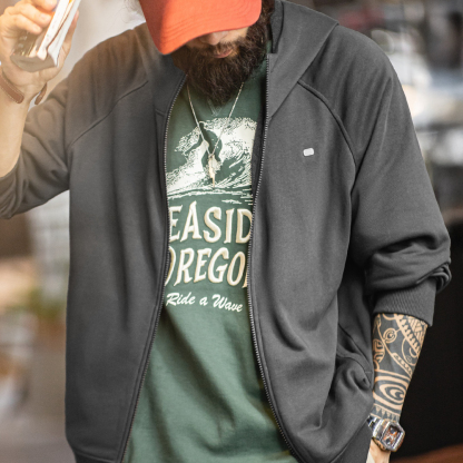 美式休閒灰色連帽衛衣寬鬆插肩袖開衫鬆弛長袖外套男款秋