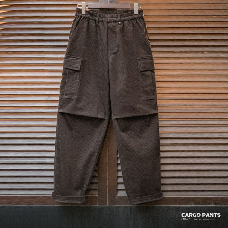 美式復古燈芯絨風琴褶休閒褲寬鬆廓形純棉直筒褲子男秋冬-Retro's Wear